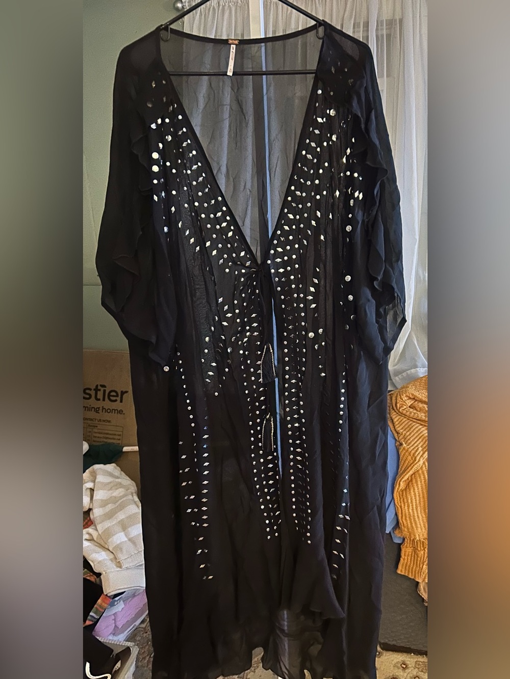 Free People So Billie Black Sheer Studded Kimono Duster